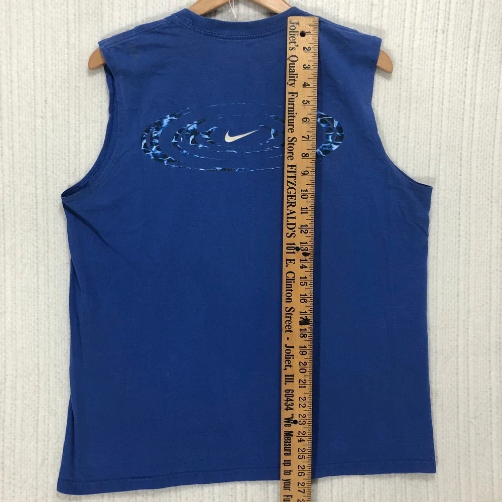 Nike Swim Mens Blue Sleeveless Graphic T-Shirt Muscle Tee Size Large Swoosh‎
